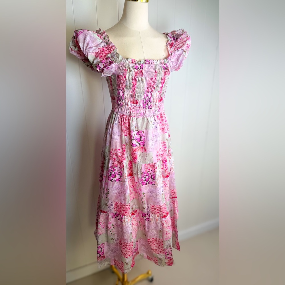 NEW Aureum Abigail Patchwork Tiered Midi Dress – Pink